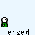 Animated contact sheet of a pixelated green character with white head performing subtle pose changes across 18 frames, each labeled "Tensed" below the icon.
