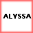 Four identical white squares with red borders display the text ALYSSA in bold black pixelated letters, arranged in a