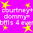 A static image with a bright pink background featuring repeated yellow star shapes and white text reading "courtney+ dommy= bffls 4 ever" in two horizontal sections.