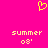 Yellow pixelated heart symbol above two identical text blocks reading 'summer 08' on a solid pink background.