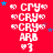 Red background with repeated white text 'CRY' and 'ARB', blue stars, and a small heart symbol in pixelated style.