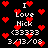 Black background with red pixelated hearts scattered throughout, white text reading "I Love Nick (333) 3/13/08" arranged in a pattern