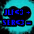 Blue pixelated text on a cyan heart-shaped background with black outline; three distinct textual sections visible across frames.
