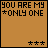 Static pixel art icon with brown background and black text reading "YOU ARE MY ONLY ONE" featuring a star symbol before the word ONLY, plus three small stars at bottom right corner.
