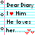 Pixelated text-based icon on lined notebook paper background with red heart symbols and a pink margin line.