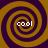 Four identical spiral patterns in brown and dark purple with the word 'cool' in white text at the center of each spiral.