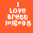 Pixelated orange background with pink circular patterns and white text reading "I Love Brett 1♥16♥08" in four identical