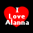 Four red heart-shaped icons with white text "I Love Alanna" on black background, each showing different pixelation levels.