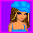 Pixel art contact sheet showing four frames of a cartoon character in blue attire with text "Drama Queen" on one frame.