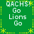Green background with yellow dotted border and asterisks, displaying repeated text "QACHS! Go Lions Go" in white pixelated font.