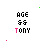 Pixelated icon with 'AGE 55 TONY' text above four of symbols, each showing distinct color variations in the bottom symbol set