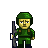 Pixelated character in green military uniform holding a rifle, standing against gray background.