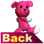 Pixelated pink bear walking left to right across with white paws and a purple banner reading 'Back' below