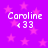 Purple background with pink stars and four identical text blocks reading 'Caroline <33' in white pixelated font.