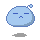 Four pixelated blue blob-shaped icons with varying facial expressions and small water droplets on top, arranged in a against a gray background