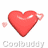 Animated contact sheet of 10 red heart icons with varying small pink hearts and sparkles, each labeled "Coolbuddy" below.