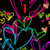 Black background with colorful heart outlines in pink, blue, green, and purple; red text 'I', 'Love', '<3', 'Josh' scattered across the image.