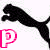 A 2x2 contact sheet of four animated frames showing a black puma silhouette and pink text forming "PUMA" across the grid, with visible pixelation and dithering on a white background.