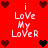 Red background with white text "i Love My Lover" and pixelated hearts in dark red and black, arranged in a pattern