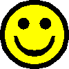 Yellow circular icons with black outlines display various smiley face expressions on a gray background.