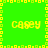 Green background with yellow pixelated text 'Casey' repeated four times in a , bordered by alternating yellow and light green squares