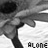 A black-and-white animated contact sheet showing a repeating pattern of a cartoon hand holding a flower with the word 'alone' below it, arranged in 3 columns and 2 rows across five sampled frames.