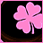 Animated pink four-leaf clover with 'LUCK' text on black background, showing color changes in leaf and lettering.