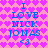 Pixelated text on a pink heart-patterned background with blue and purple lettering.