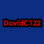 Two side-by-side pixelated text displays on a solid blue background, each showing 'DowidC122' with distinct color schemes.