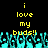 Yellow text 'i love my buds!!' on black background with cyan pixelated shapes below, two identical side-by-side frames.