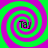 Four identical spiral patterns with alternating green and purple rings, each containing the text "Tay" at center.