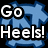 Pixelated blue star-shaped background with white text reading "Go Heels!" in bold block letters.