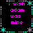 Pixelated text displays 'i wish adam was mine' in pink on black, framed by cyan decorative borders with star and line patterns.