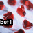 Red heart shapes float over a light blue background with black text boxes displaying fragmented phrases.