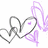 Pixelated heart-shaped design with overlapping gray and purple outlines on white background.