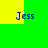 Four instances of the name "Jess" in blue pixelated text arranged on a green background with yellow rectangular sections.