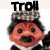 Animated troll character with orange face, black mustache, and checkered hat under 'Troll' text.