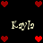 Pixelated red hearts and light-colored text spelling 'Kayla' arranged in a on a black background
