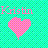 Pixelated pink text 'Kristin' above a large pink checkered heart on a cyan-green pixel grid background with scattered dark green squares.