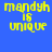 Yellow pixelated text on blue background reads 'mandyh is unique' in four identical arranged in a