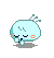 Pixelated light blue character with antennae, orange cheeks, and small white hands in six distinct poses showing varied facial expressions and arm positions.
