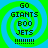 Four identical pixelated icons with green and blue spiral backgrounds, each displaying 'GO GIANTS BOO JETS !!!!!!!' in black text.