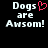 Pixelated text 'Dogs are Awsom!' with a red heart symbol replacing the 'o' in Dogs, displayed on black background.