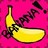 Pixelated yellow banana with brown stem on bright pink background, emitting dark purple smoke-like swirls.