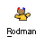 Pixelated character with brown skin wearing yellow shirt and red-white-blue cap, arms extended horizontally against gray background.