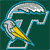 Pixelated icon of a dolphin leaping through a blue ring with a yellow streak, set against a dark green background.