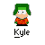 Pixelated character with green hair and orange patterned shirt labeled 'Kyle' in four variations showing mouth expression changes.