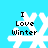 Four pixelated snowflake icons with "I Love Winter" text on a cyan background, each showing distinct animation frames.