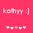 Pixelated text 'kathyy :]' on bright pink background with two of white and light pink heart symbols below