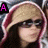 A pixelated image of a person with light brown hair and dark sunglasses wearing a pink hooded garment, displayed in four showing text changes